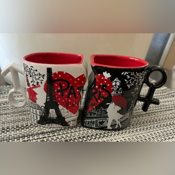 Ceramic Red , Black & White LOVE Interlocking Puzzle Mugs, Set of Two - Picture 1 of 12